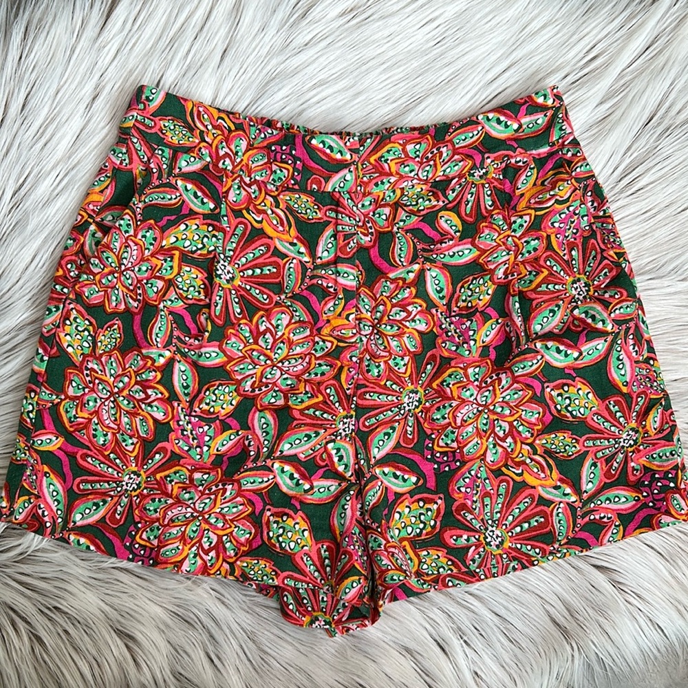 J Crew Linen Blend Floral Shorts Pink Red Green Women’s Size 2 - Picture 2 of 9